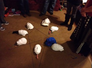 Closing ceremony--after having created a web-weaving, we "birthed" our mask project into the sacred circle.